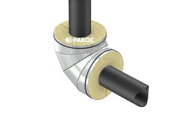 Insulating Hvac pipe elbows is easy with pre-fabricated insulation components PAROC Hvac Bend AluCoat T